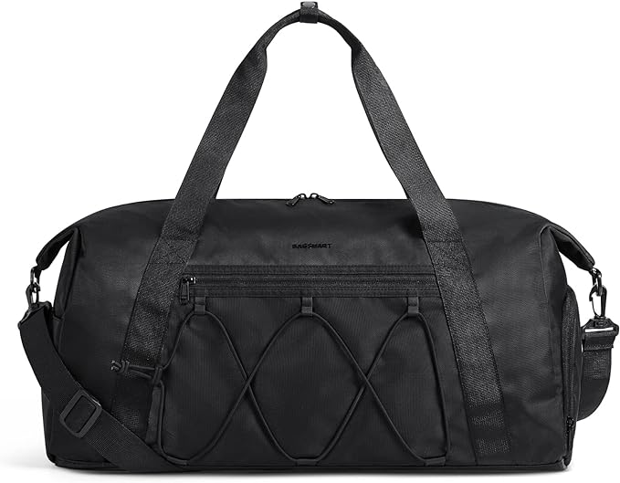 BAGSMART Gym Bag With Shoe Compartment & Wet Pocket, Lightweight Sports Travel Duffel Bag, Carry On Bag Weekender Overnight Bag, Water Resistant Sports Gym Tote Bags Swimming Yoga, Black