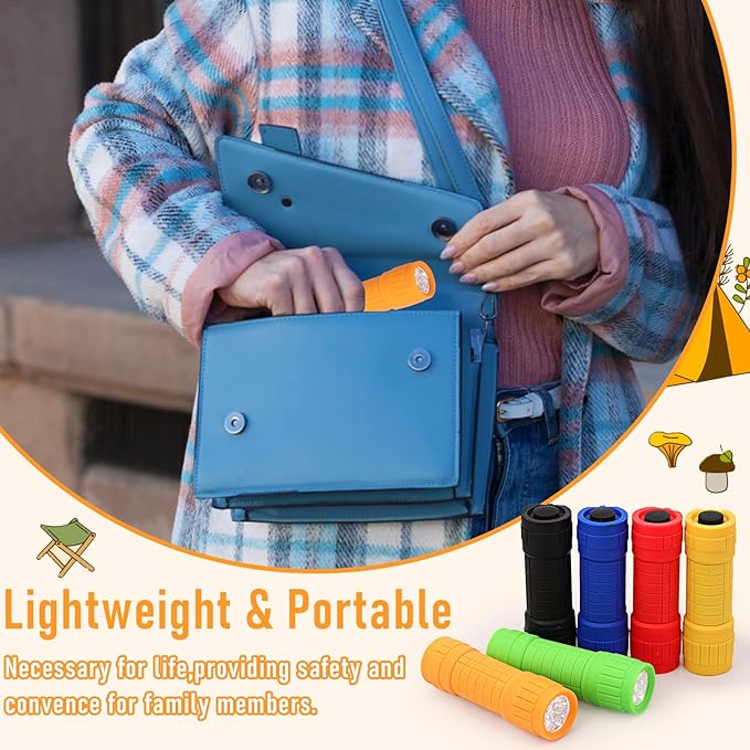 18Pack Mini Flashlights,9-LED Handheld Flashlight,Assorted Colors Mini LED Flashlight,Small Mini Flashlights with 54pcs AAA Batteries & Lanyard,Flashlight Bulk for Night Reading Camping Party Favors