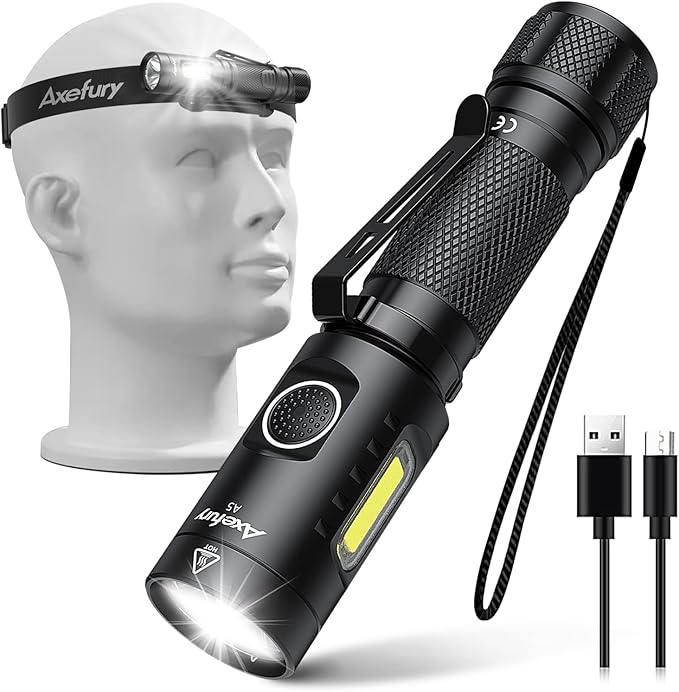 Flashlight, Rechargeable Handheld Flashlight with Removable Headband,Tactical Flashlight with Cob workLight,700 lumens,6 Modes,Waterproof for Camping,Emergency(Battery Included) Gift