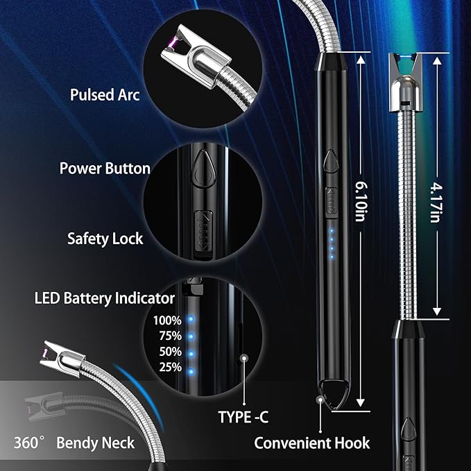 2 Pack Plasma Arc Electric Lighters Rechargeable - USB Long Reach for Scented Candles, BBQ Grill &Camping - Windproof Design Lighters