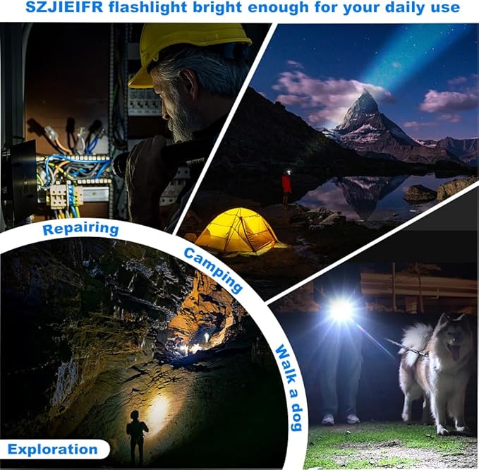 Rechargeable LED Flashlight, 5 Lighting Modes, USB Fast Charging, Drop Resistant, Long Battery Life, Waterproof
