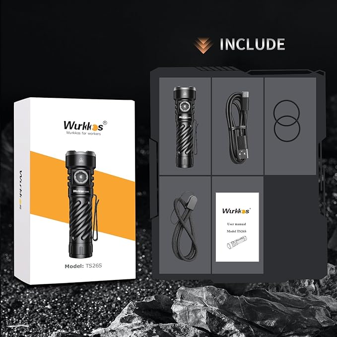 Wurkkos Rechargeable LED Flashlight, TS26S 3100 High Lumens Magnetic Flashlights with Memory Function 191 Meters 5000K Boost Constant Current,IP68 Waterproof for Emergency,Dog Walking,Camping