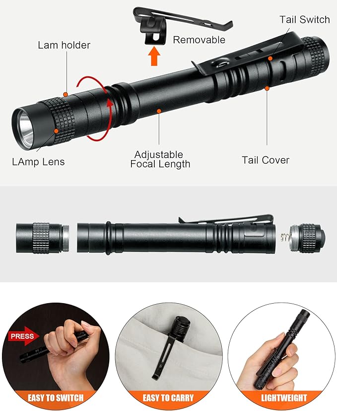 Vinsot 20 Pcs LED Pocket Flashlight Mini Small Handheld Pen Light Bulk Flashlight Tactical Torch with Clip LED Pen Pocket Light for Police Camping Outdoor Inspection Security (5.12 Inch)