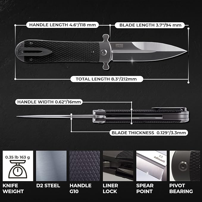 Firebird Knife GANZO Firebird Adimanti Samson-BK Pocket Folding Knife G10 Handle with Clip D2 Steel Blade Hunting Fishing Camping Outdoor EDC Knife (Black)