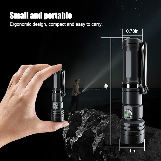 CYANSKY Rechargeable Flashlight,Super Bright,Flashlights High Lumens, Small EDC Flashlights for Emergencies,with Magnetic Base,IP68 Waterproof Flash Light for Camping,Hiking,Outdoor,Home (Black)