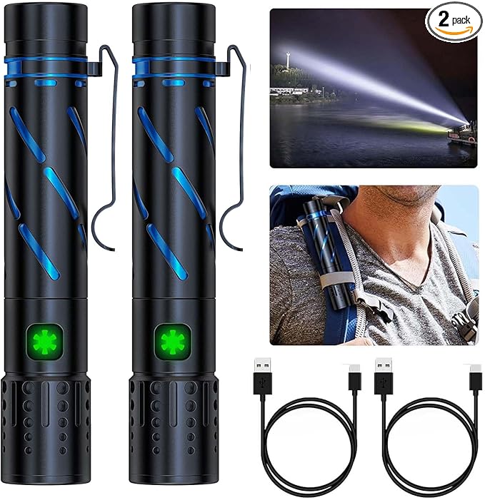 Small Rechargeable Flashlight 20000 High Lumens - 1500 Meters Long Beam Super Bright LED Tactical Flash light with Pocket Clip & IPX5 Waterproof for Camping, 4 Modes Zoomable Pocket EDC Flashlight