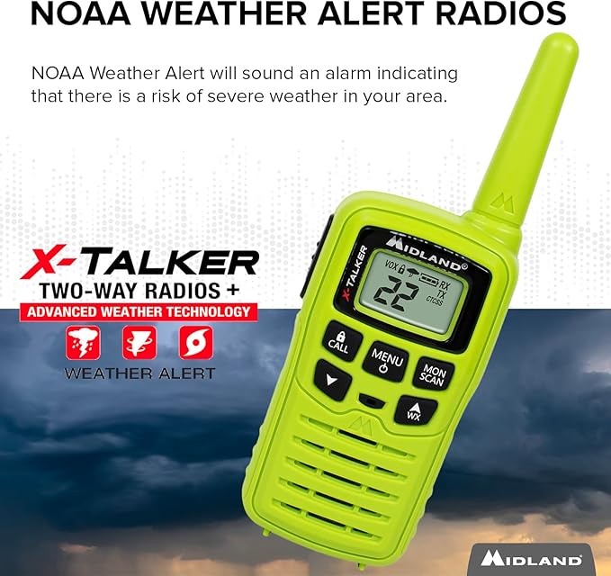Midland – T10X3M X-Talker Two Way Radio – Water Resistant – NOAA Weather Alert Radios – 20 Mile Range - Multi Color Three Pack