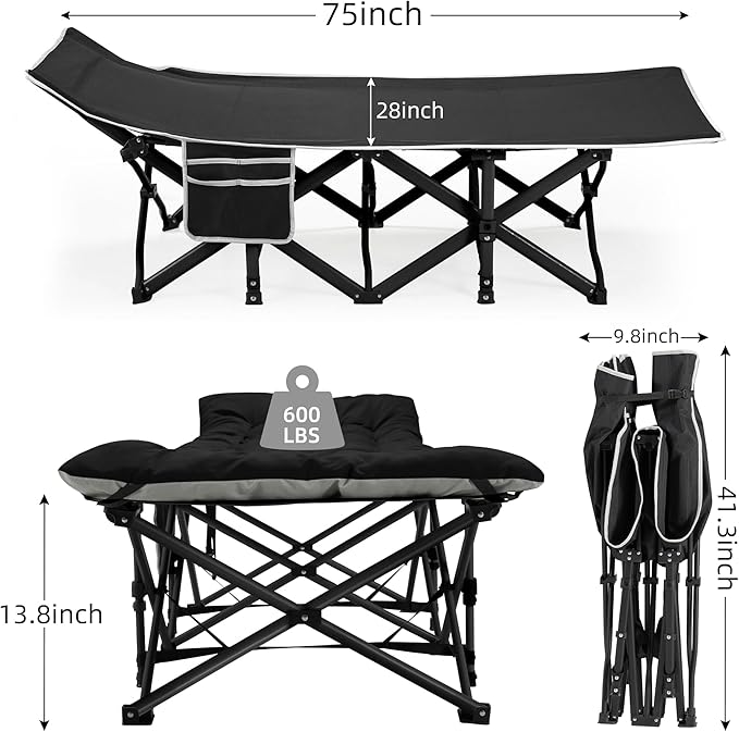 Portable Camping Cot, Sleeping Cot for Adult, 28" Extra Wide Heavy Duty Folding Cot with Thick Mattress, Portable Camping Bed for Outdoor Camping/Office, Home Nap 2Pcs (Black)