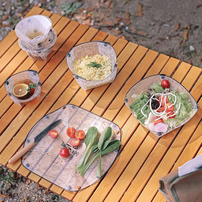 Portable Camping Tableware Set of 3 Pieces, Folding Plate, Bowl, Water Cup, Easy-Clean, Ultra-Light, Heat-Resistant,Collapsible, Food-Grade Material, for Outdoor Picnics