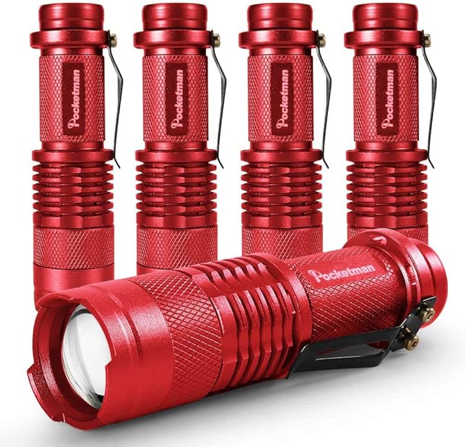 5 Pack LED Mini Flashlights 7W 300LM SK-68 3 Modes Q5 LED Tactical Flashlight for Camping Hiking Emergency (Red)