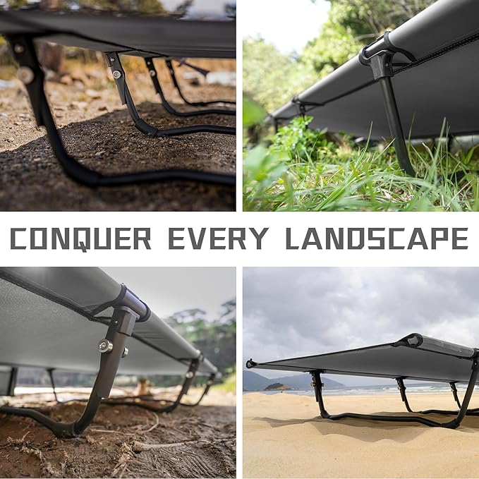 HEYTRIP Extra-Wide Camping Cot, Upgrade Sturdy Camping Bed, XXL Cots for Sleeping Support 500lb, Folding Cot with Side Pocket, Carry Bag Ultralight Backpacking Cot for Travel(Grey)