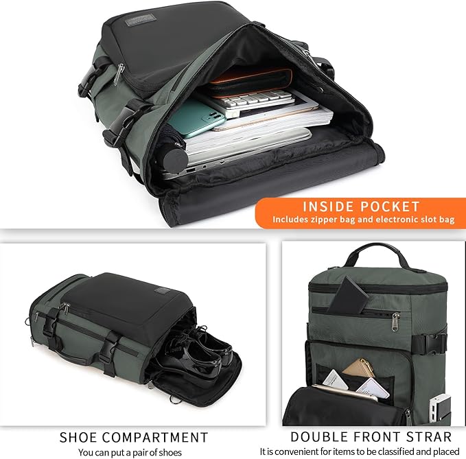 Gym Duffle Bag Backpack 4-Way Waterproof with Shoes Compartment for travel Sport Hiking laptop Business-Grey XL