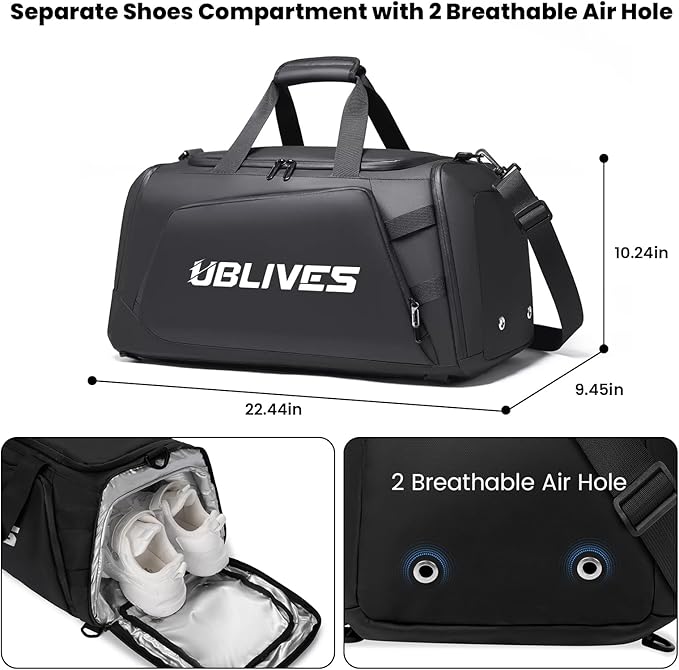 Gym Duffel Bag for Men Women with Shoe Compartment, Waterproof Sports Crossbody Bag Backpack with Dry and Wet Seperation for Travel Sports Yoga Fitness Workout