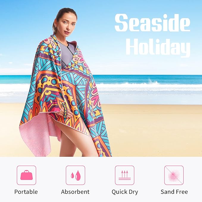 Hiturbo Microfiber Beach Towel-Quick Fast Dry Super Bath Towels Absorbent Lightweight Pool Beach Blanket, Ultra Compact Perfect for Travel Pool Swimming Bath Camping Yoga Gym Sports