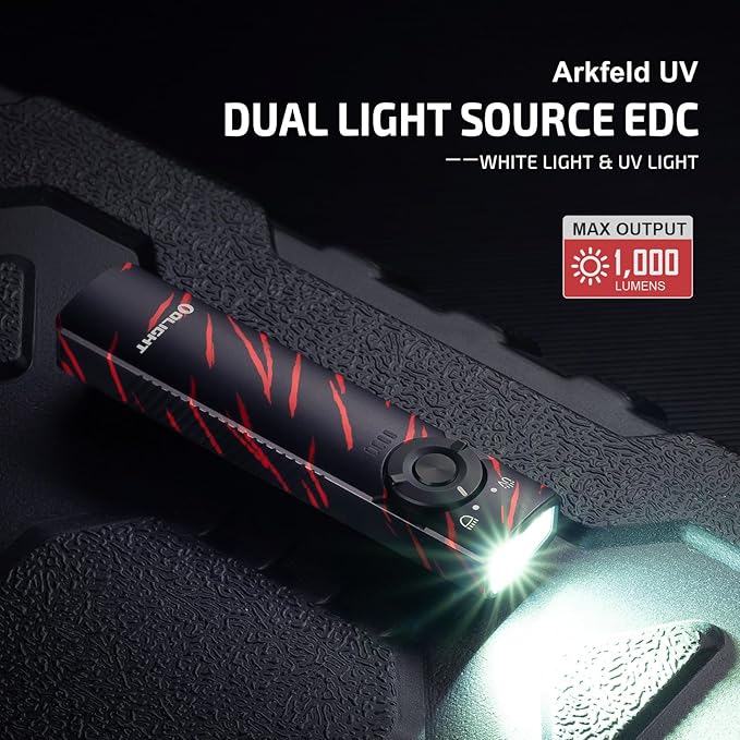 OLIGHT Arkfeld UV Light with 1000 Lumens White LED Flashlight, Rechargeable EDC Blacklight Flashlights for Pet, Clean, Hunting (Black Lava)