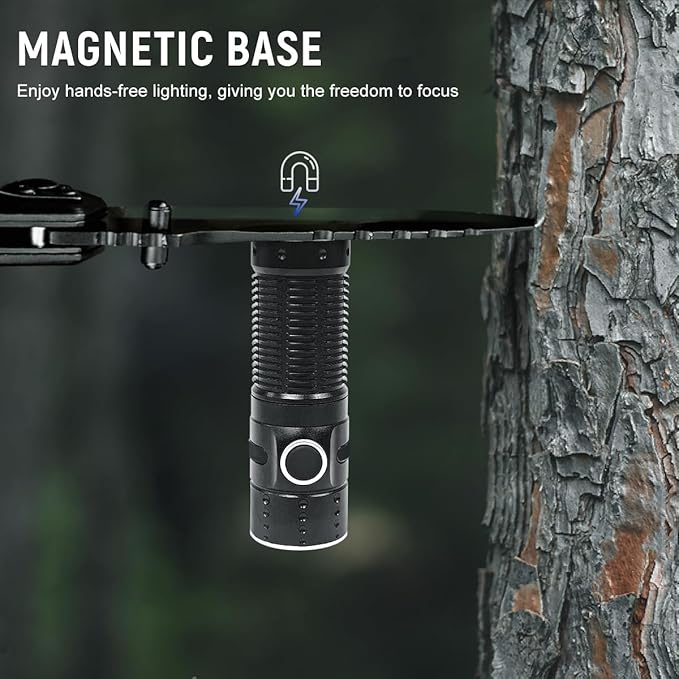 EDC Flashlight Rechargeable, 1300 High Lumen LED Mini Pocket Flash Light with Magnetic Base, 310M Throw Compact Waterproof Small Powerful Light for Home, Camping, Emergencies-Black Color