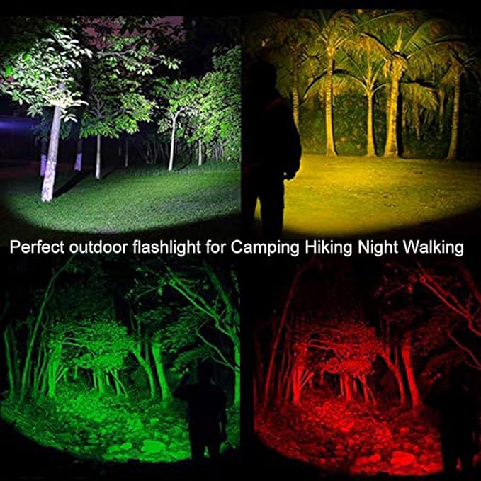 BESTSUN 4 Color in 1 Outdoor Flashlight with Red Green White Yellow Light, Multiple Color Flashlights Road Signal Torch for Night Vision, Camping, Hiking, Fishing