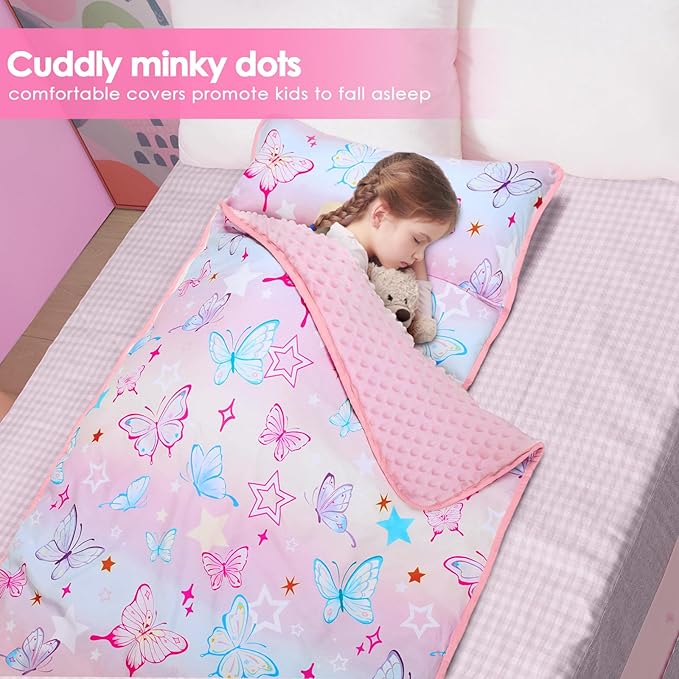 Kids Sleeping Bag Nap Mat with Removable Pillow and Blanket,Extra Thick Large 2 in 1 Slumber Bags for Boys Girls,Toddler Nap Mat for Preschool Daycare Travel Camping