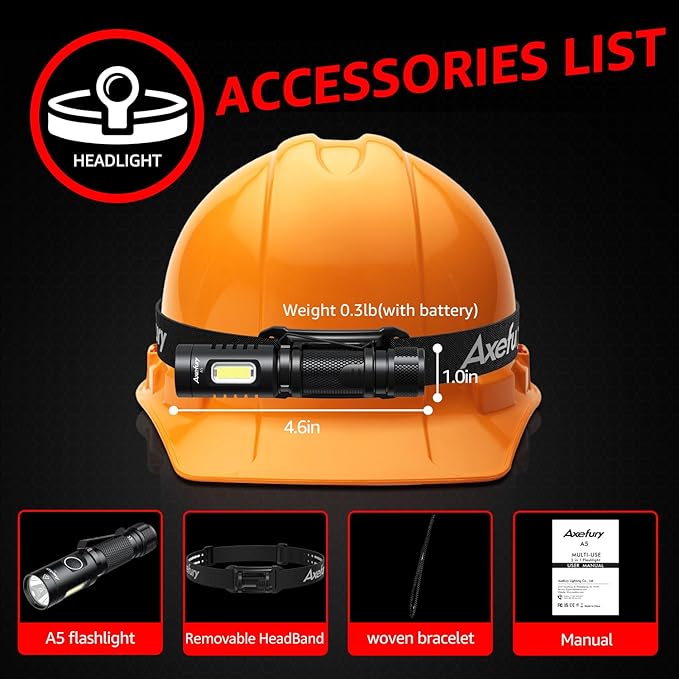 Flashlight, Rechargeable Handheld Flashlight with Removable Headband,Tactical Flashlight with Cob workLight,700 lumens,6 Modes,Waterproof for Camping,Emergency(Battery Included) Gift
