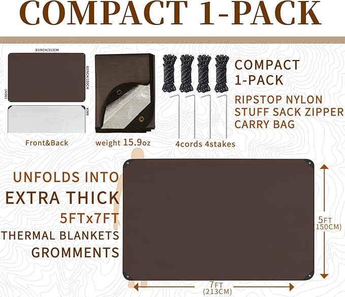 Heavy Duty Survival Blanket -Multifunctional Reflective Tarp Thermal Blanket - 60" x 83" Waterproof Sandproof for Camping Hiking Outdoors Multifunctional Emergency Blanket