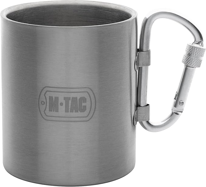 M-Tac 9.5oz Insulated Thermal Cup Mug - Double Wall Stainless Steel Thermo Tumbler with Collapsible Carabiner Handle - No Lid
