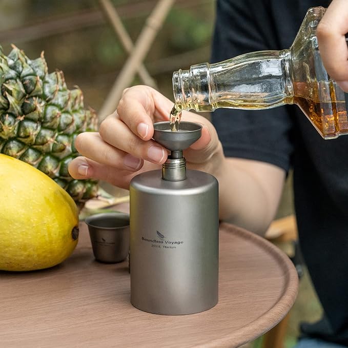 Boundless Voyage Titanium Hip Flask Pocket Flagon Camping Portable Alcohol Bottle Drink Sports Water Bottle 200ml/6.7oz-Ti3068D