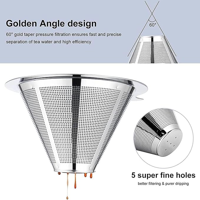 Pour Over Coffee Maker,Coffee Filter,Slow Drip Paperless Stainless Steel Cone Coffee Dripper(1-2 Cup)