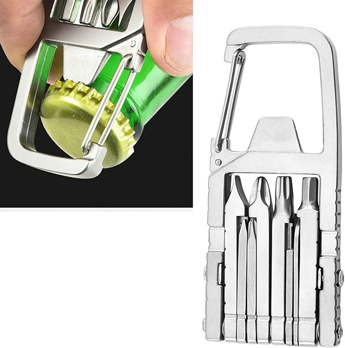 12 in 1 Multitool Slot Hex Star Screwdriver Bit Box Bottle Opener Card Remover Stainless Steel Folding Multi Tool, Portable Keychain Attachment, Home and Outdoor Use