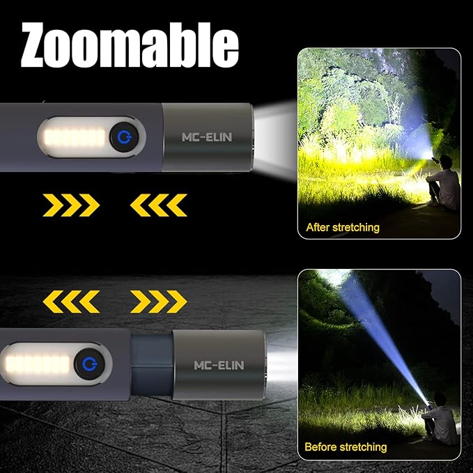 Rechargeable Flashlight,USB C High Lumens Zoomable Small LED Flashlight 4 Modes Plastic Lantern Torch with Side Light Carabineer Clip Portable Flash Lights for Camping Emergency Cycling