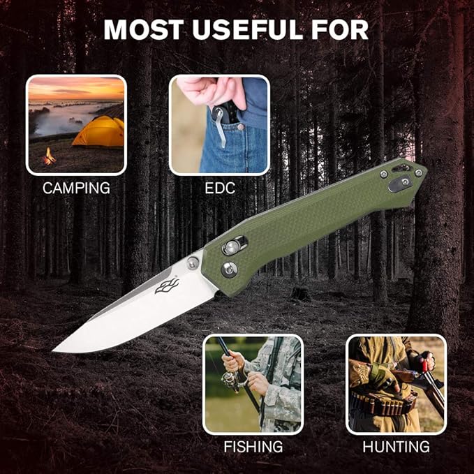 Firebird Ganzo FB7651-GR Pocket Folding Knife 440C Stainless Steel Blade G10 Anti-Slip Handle with Clip Hunting Fishing Camping Folder Outdoor EDC Knife (Green)