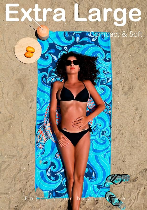 6 Pack Microfiber Lightweight Beach Towel Sand Free Quick Dry Absorbent Thin Compact Towels for Swimming Pool Camping Beach Accessories Large Easy Pack Travel Things for Vacation Essentials Gift