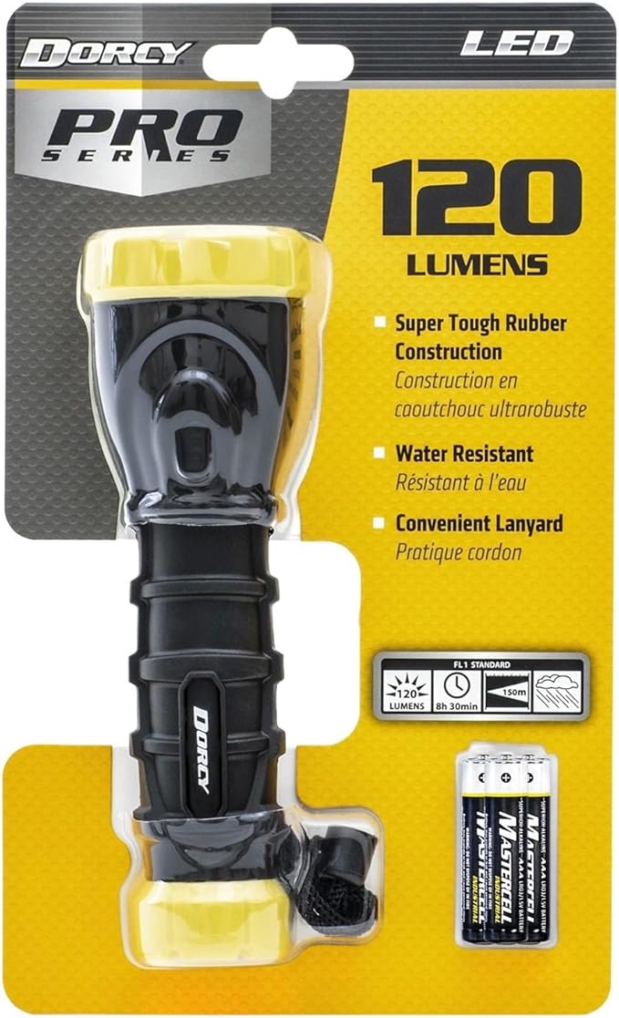 Dorcy 120-Lumen Weather Resistant LED Flashlight with Non-Slip Grip and Nylon Lanyard, Assorted Colors (41-2958)