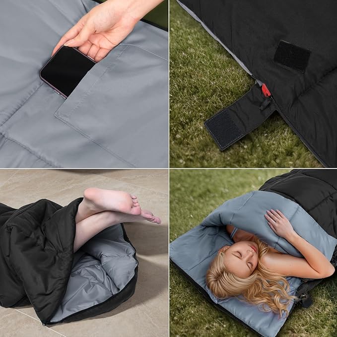 Envelope Sleeping Bag 3 Season Warm Weather Portable Compact Sleeping Bags for Adult Kids with Carry Bag for Camping Hiking Backpacking and Outdoors 59℉-77℉