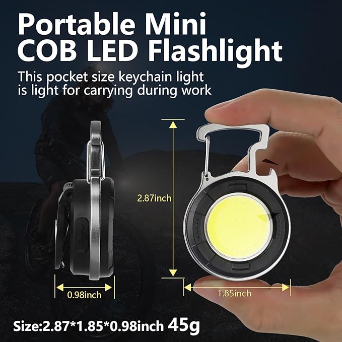 SEFONE 2 Pack Cob Keychain Work Light, 1000 Lumens Keychain Light with 4 Modes, Mini Keychain Flashlights Led Emergency Light, Pocket Light with Magnet Bracket Folding for Biking Fishing Running