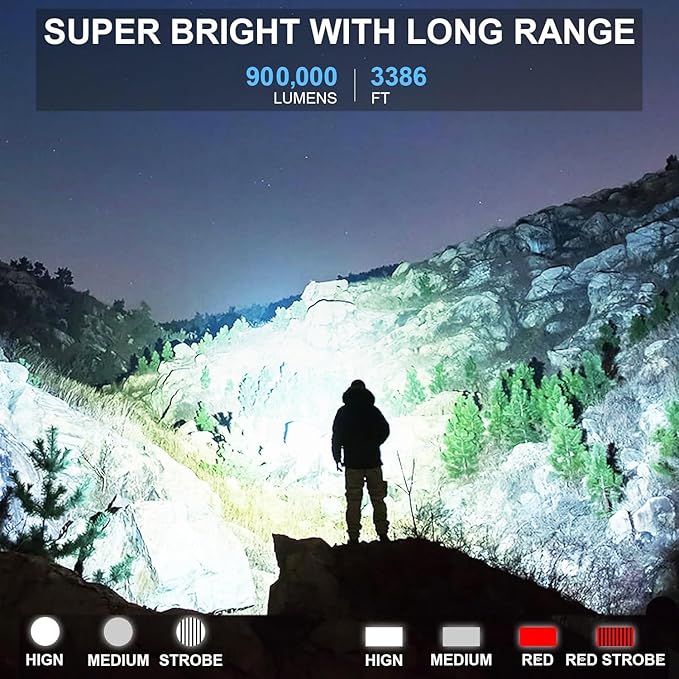 Rechargeable Flashlights High Lumens, 990,000 Lumens Bright Led Flashlight with 7 Modes, Powerful Flash Light for Home Camping Hiking Outdoor