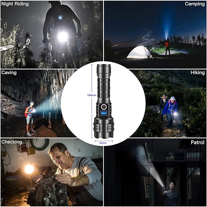 Super Bright Flashlight High Lumens Rechargeable, 100000 Lumen Xhp70.2 Powered Led Flashlights Brightest Flash Light, Powerful Handheld Tactical Flashlights for Camping, Emergency
