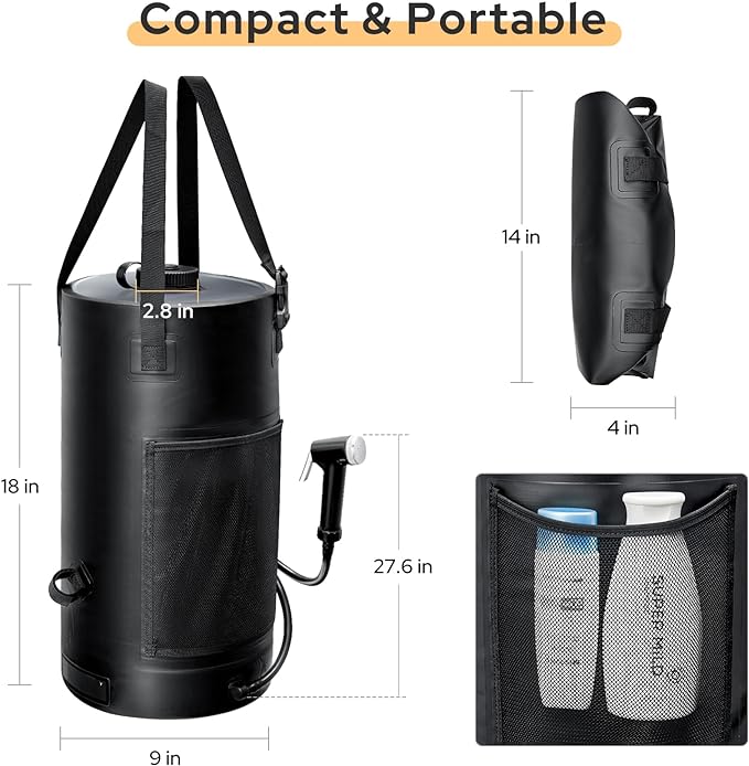 Solar Shower Bag, 5 Gal/3 Gal Portable Shower Bag for Camping, Solar Heating Outdoor Shower Bag, Upgraded Thickened Material Tear & Leak Proof, Camping Shower Bag for Traveling, Surfing