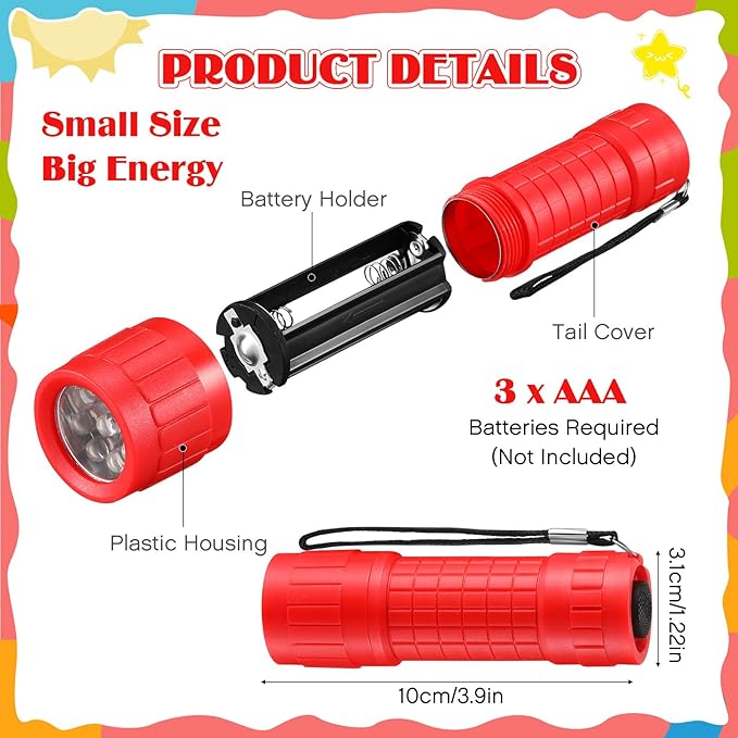 48 Mini Flashlights Bulk for Kids Small Assorted Colors Handheld LED Flashlights with Lanyard for Party Favor, Night Reading, Emergency, Camping(Cute)