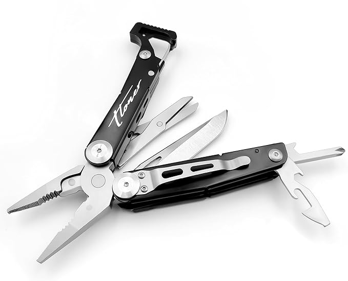 ARES Series 12-P Pocket Size Multitool with Premium Stainless Steel Pliers, Short Dagger,Black Luxury Gift Box