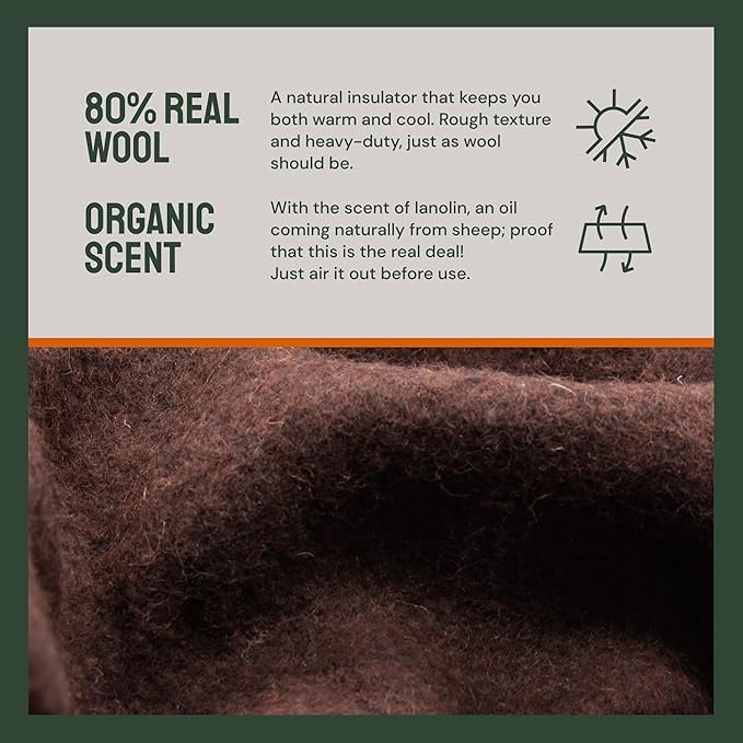Woolly Mammoth Merino Wool Blanket - Large 66" x 90", 4LBS Camp Blanket | Throw for The Cabin, Cold Weather, Emergency, Dog Camping Gear, Hiking, Survival, Army, Outside, Outdoors – Brown