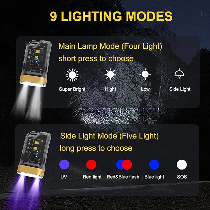 LOVME Keychain Flashlight,EDC Flashlight Bright 800 LM, Small Powerful Flashlight with 365nm UV Mini Flashlight with Clip, for Hiking and Camping