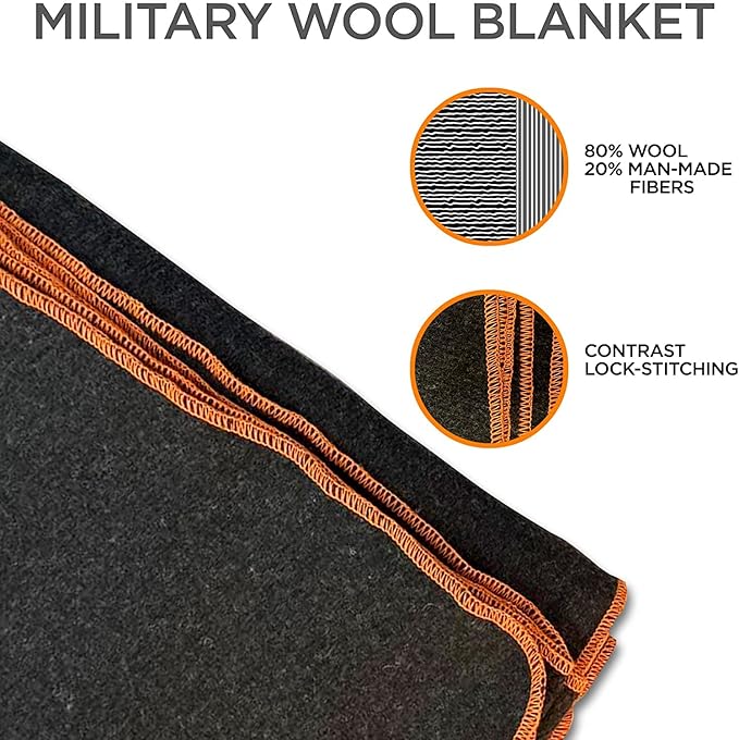Large Military Wool Blanket by Teco Outdoor- Warm & Thick Emergency Survival Blanket Great for Camping, Outdoors, Sports Events- Washable First-Aid Fire Retardant Throw Blanket- 4.5 lbs, 64" x 88"