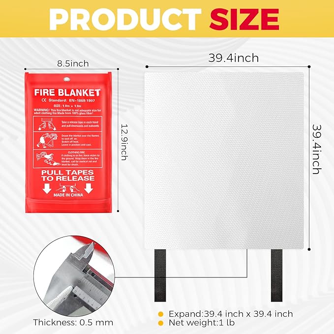 Fire Blankets Emergency for Home, 1 Pack Emergency Fire Blanket for House Camping Car Office Warehouse