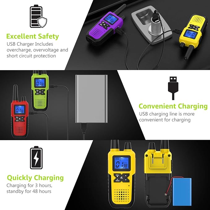 4 Rechargeable Walkie Talkies for Adults Long Range - Long Distance 2 Way Radios Walkie Talkies 4 Pack Work Walkie Talkies with Earpiece and Mic Set Headsets USB Charger Battery NOAA Weather Radio
