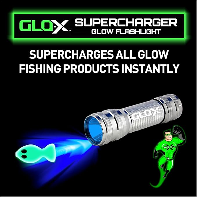 GLO-X Supercharger UV Black Light LED Flashlight - Powerful High-Intensity Blacklight Charges All Glow in The Dark Products for Glow-in-The-Dark Paint, Charms, Fishing and Camping