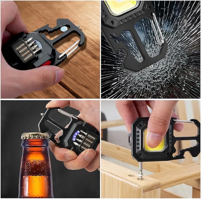 COB Keychain Flashlights,Multifunctiona Work Light,1000 Lumens Rechargeable LED Keychain Flashlight 7 Modes Portable Pocket Light with Screwdriver, Bottle Opener for Camping,Hiking and Fishing