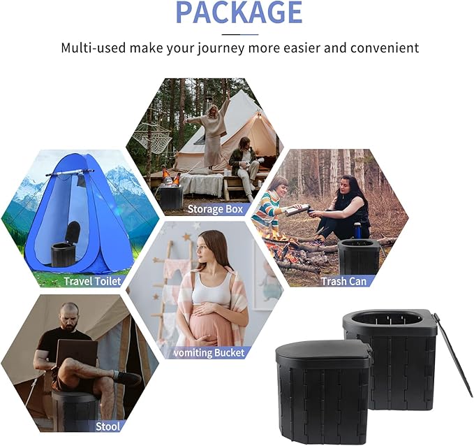 Portable Toilet for Camping with Lid, Portable Potty for Adults, Porta Potty Travel Toilet Commode Bucket Toilet for Camping, Car, Travel, Hiking, Outdoor, Backpack, Trips, Boat, Beach, Traffic Jam