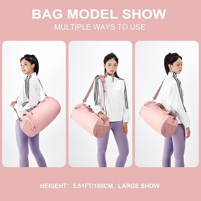 Pink Gym Bag for Women & Men with Wet & Shoe Compartment, Small Duffle Bag for Travel, Sport, Gym, Workout, Overnight, Weekender, Carry-on