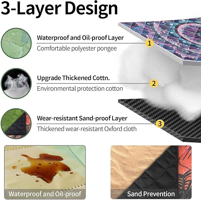 Picnic Blankets Beach Blanket 60"x80" Waterproof Sandproof Extra Large Outdoor Mat for Grass Camping Essentials Travel Accessories Vacation Gear Must Haves Gifts for Women Couple Family