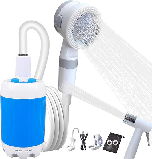 Portable Camping Shower Outdoor Camp Shower Pump,Upgrade Rechargeable Electric Shower Pump with Intelligent Digital Display Multiple Spray Modes for Camping, Hiking, Traveling,RV